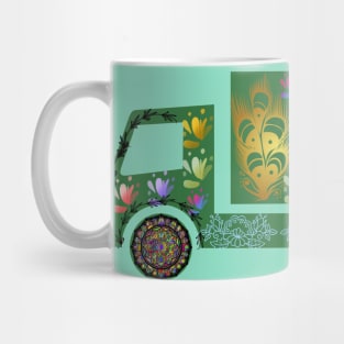 Green truck Art motif illustration with paisley design pattern Mug